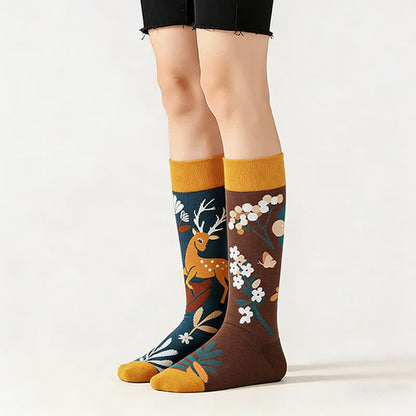 Deer Floral Quarter Socks - Brown - EU36-43(US3-9) - image 0