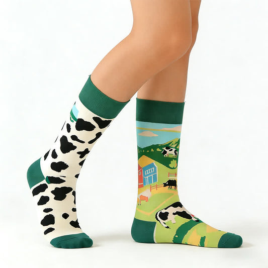 Cow Farm Quarter Socks - Green - EU36-43(US3-9) - image 0