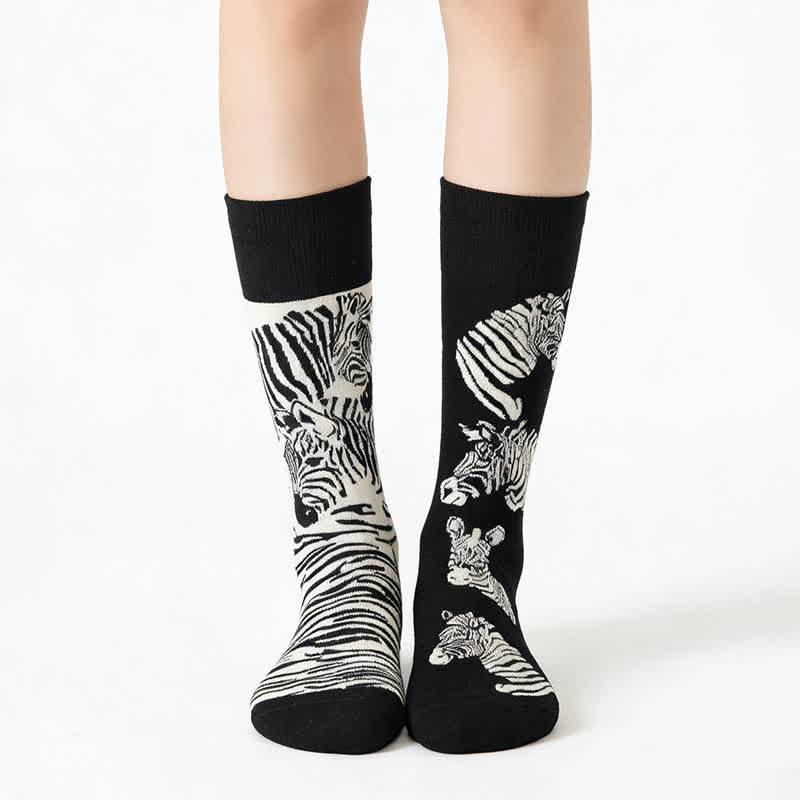 Funny Zebra Quarter Socks - Black - EU36-43(US3-9) - image 0