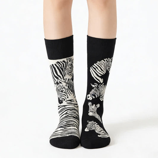 Funny Zebra Quarter Socks - Black - EU36-43(US3-9) - image 0