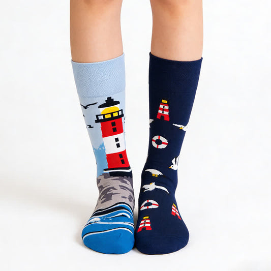 Seagull Lighthouse Quarter Socks - Blue - EU36-43(US3-9) - image 0