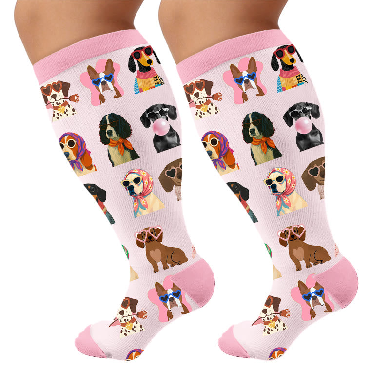 Plus Size Dog Print Compression Socks - Pink - 4XL - image 6
