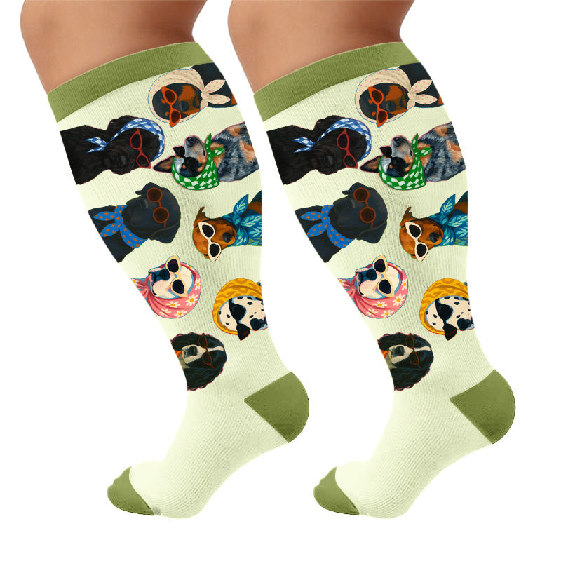 Plus Size Dog Print Compression Socks - Green - 4XL - image 7