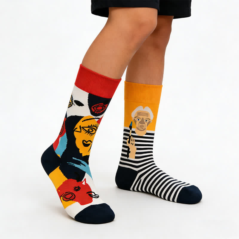Abstract Art Cotton Quarter Socks - Orange - EU36-43(US3-9) - image 0