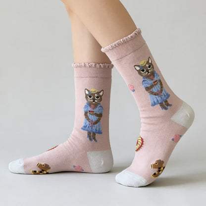 Cute Cat Flower Quarter Socks(3 Pairs) - image 1