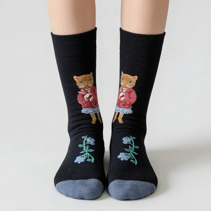 Cute Cat Flower Quarter Socks(3 Pairs) - image 2