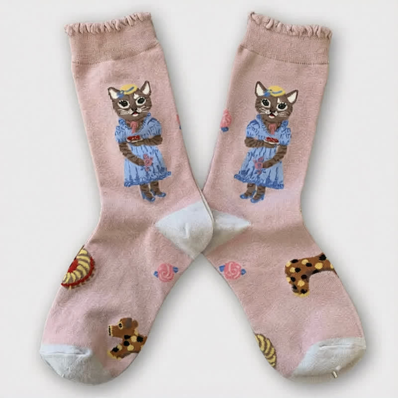 Cute Cat Flower Quarter Socks(3 Pairs) - image 4