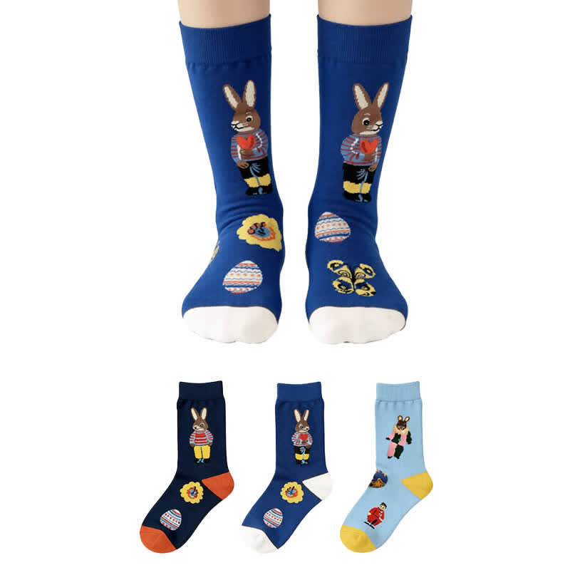 Playful Easter Rabbit Quarter Socks (3 Pairs) - Multicolor - EU36-40(US3-7) - image 0
