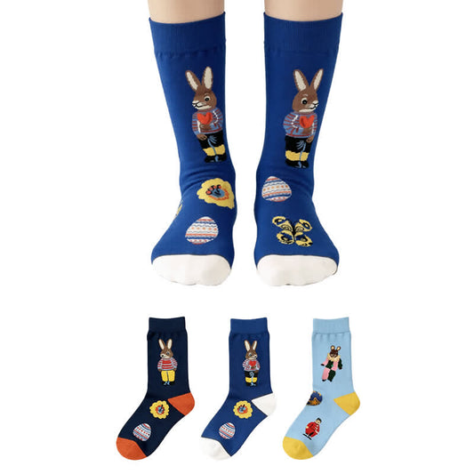 Playful Easter Rabbit Quarter Socks (3 Pairs) - Multicolor - EU36-40(US3-7) - image 0
