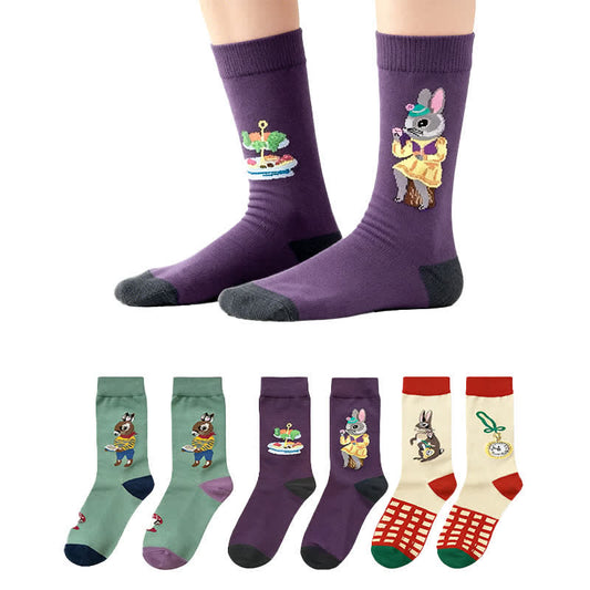 Easter Rabbit Quarter Socks(3 Pairs) - Multicolor - EU36-40(US3-7) - image 0