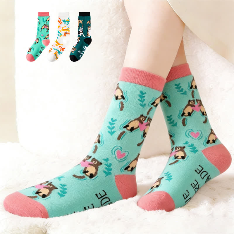 Cute Cartoon Animal Quarter Socks(3 Pairs) - Multicolor - EU38-45(5-11) - image 0