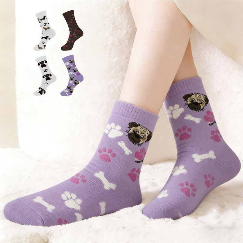 Cute Dog Print Quarter Socks(4 Pairs) - Multicolor - EU36-43(US3-9) - image 0
