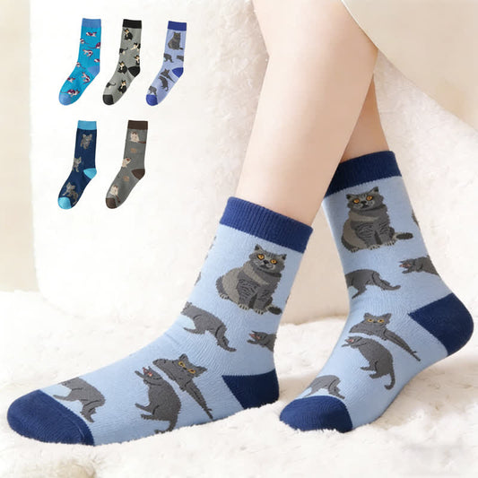 Cute Cat Quarter Socks(5 Pairs) - Multicolor - EU37-46(US4-12) - image 0