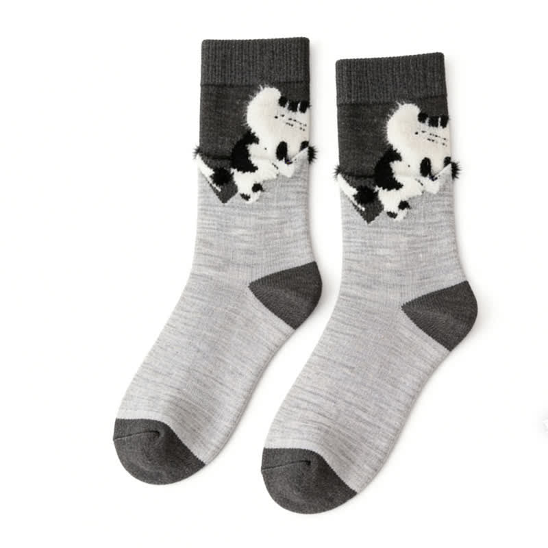 Cozy Plush Cat Quarter Socks(4 Pairs) - Light Gray - EU35-40(US2-7) - image 6