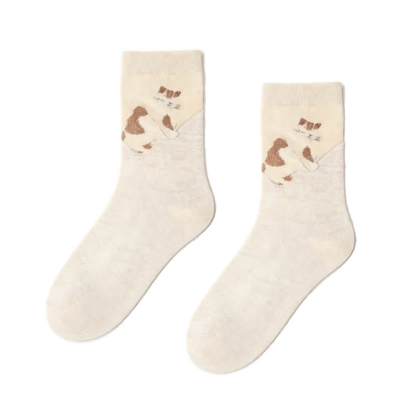 Cozy Plush Cat Quarter Socks(4 Pairs) - Beige - EU35-40(US2-7) - image 9
