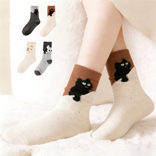 Cozy Plush Cat Quarter Socks(4 Pairs) - Multicolor - EU35-40(US2-7) - image 0