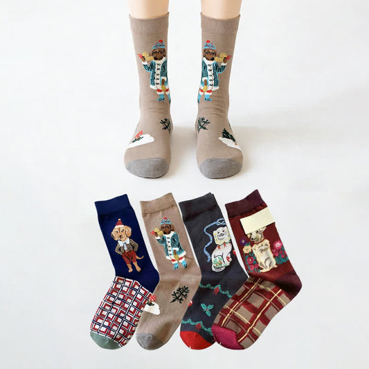 Retro Cute Dog Quarter Socks(4 Pairs) - Multicolor - EU36-40(US3-7) - image 0