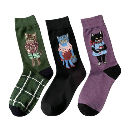 Retro Cartoon Cat Socks(3 Pairs) - image 1