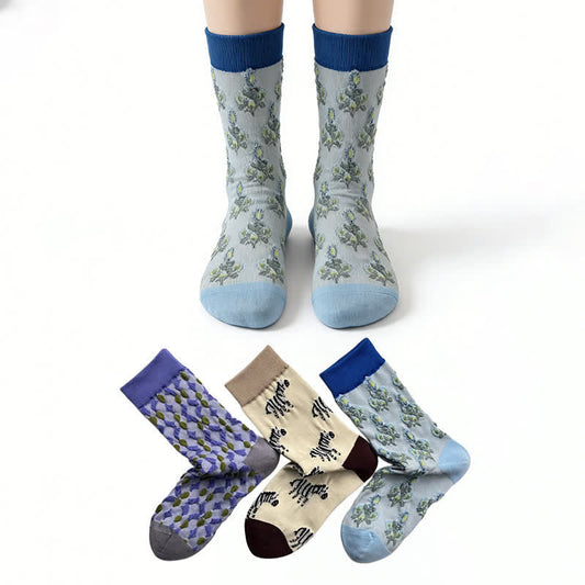 Lattice Zebra Flower Quarter Socks(3 Pairs) - Multicolor - EU36-40(US3-7) - image 0