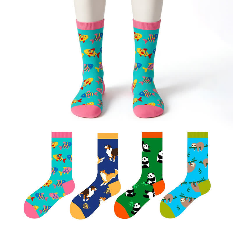 Playful Cartoon Quarter Socks(4 Pairs) - Multicolor - EU37-46(US4-12) - image 0