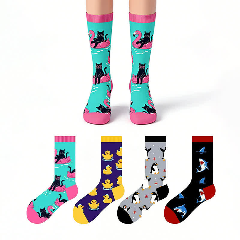 Cute Animal Print  Quarter Socks(4 Pairs) - Multicolor - EU37-46(US4-12) - image 0