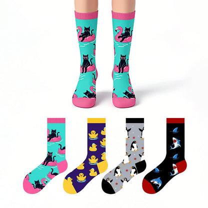Cute Animal Print  Quarter Socks(4 Pairs) - Multicolor - EU37-46(US4-12) - image 0
