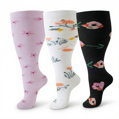 Plus Size Elegant Floral Compression Socks(3 Pairs) - image 2