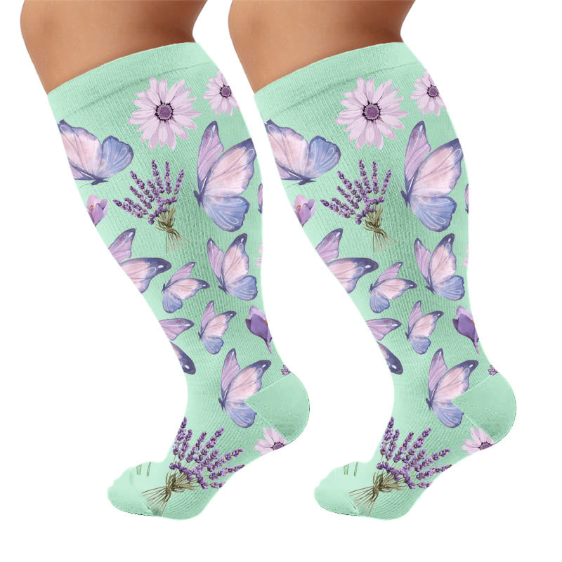 Plus Size Butterflies Dancing Compression Socks - Green(1 Pair) - 4XL - image 8