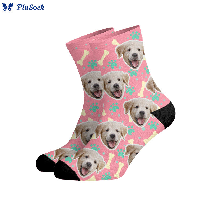 Bone Paw Print Dog Face Custom Socks - image 1