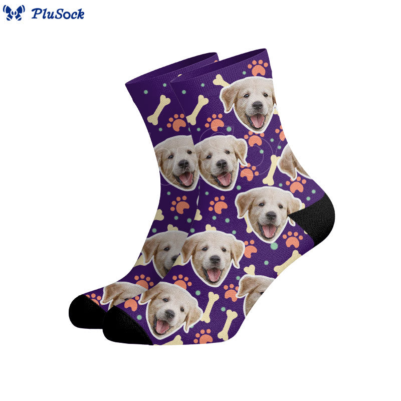 Bone Paw Print Dog Face Custom Socks - image 2