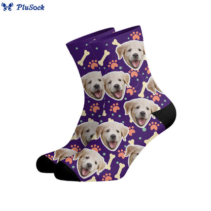 Bone Paw Print Dog Face Custom Socks - image 2