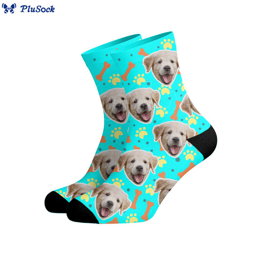 Bone Paw Print Dog Face Custom Socks - image 0