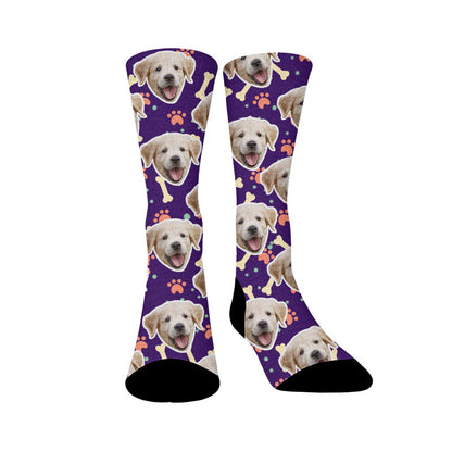 Bone Paw Print Dog Face Custom Socks - Purple - EU37-44(US4-10) - image 10