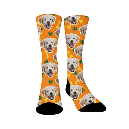 Bone Paw Print Dog Face Custom Socks - Orange - EU37-44(US4-10) - image 13