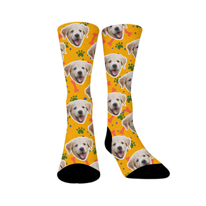 Bone Paw Print Dog Face Custom Socks - Yellow - EU37-44(US4-10) - image 14