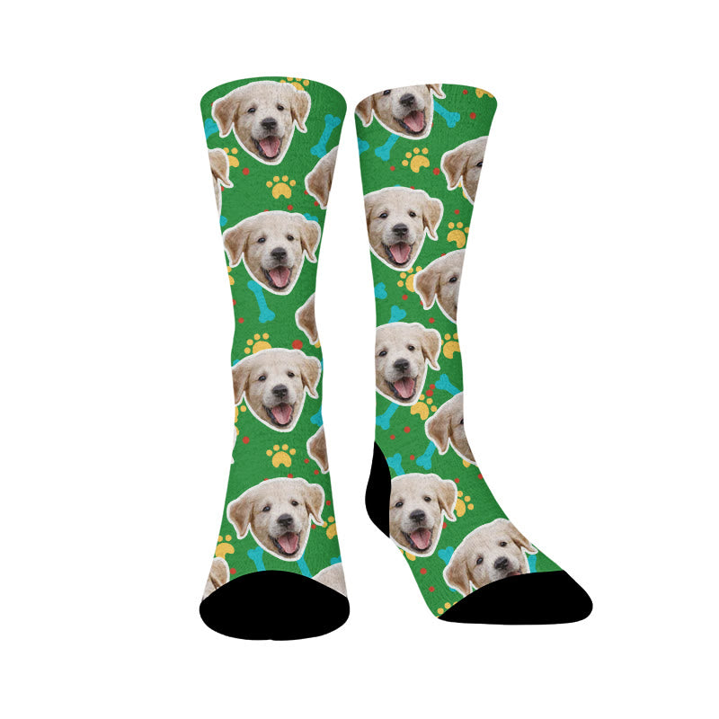Bone Paw Print Dog Face Custom Socks - Green - EU37-44(US4-10) - image 12