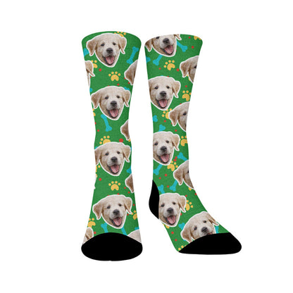 Bone Paw Print Dog Face Custom Socks - Green - EU37-44(US4-10) - image 12