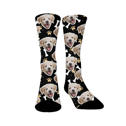 Bone Paw Print Dog Face Custom Socks - Black - EU37-44(US4-10) - image 8