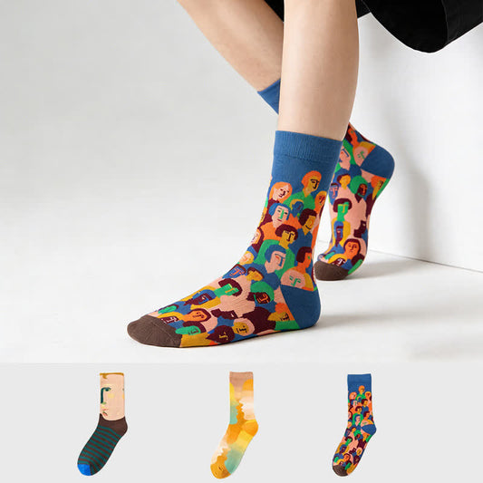 Playful Painting Pattern Quarter Socks(3 Pairs) - Multicolor - EU35-43(US2-9) - image 0