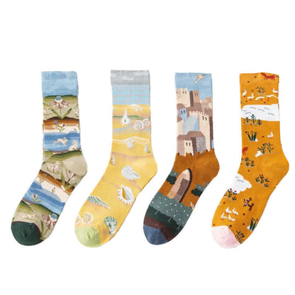 Playful Painting Pattern Quarter Socks(4 Pairs) - image 5