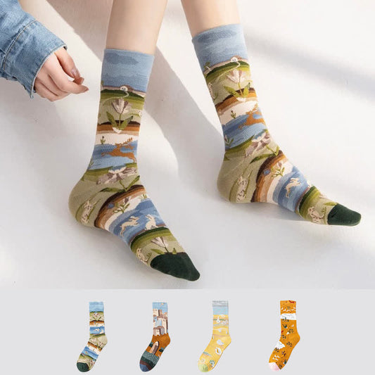 Playful Painting Pattern Quarter Socks(4 Pairs) - Multicolor - EU35-43(US2-9) - image 0