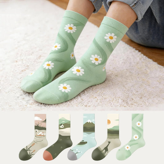 Flower Field Quarter Socks(5 Pairs) - Multicolor - EU35-43(US2-9) - image 0