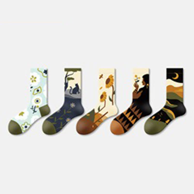 Floral Pattern Quarter Socks(5 Pairs) - image 1