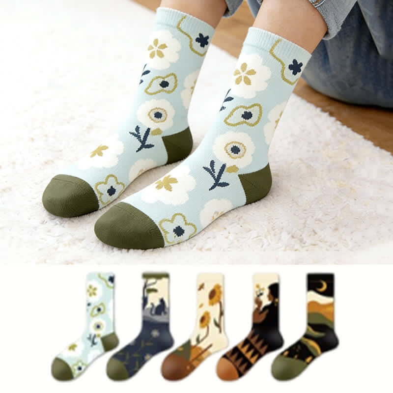 Floral Pattern Quarter Socks(5 Pairs) - Multicolor - EU35-43(US2-9) - image 0