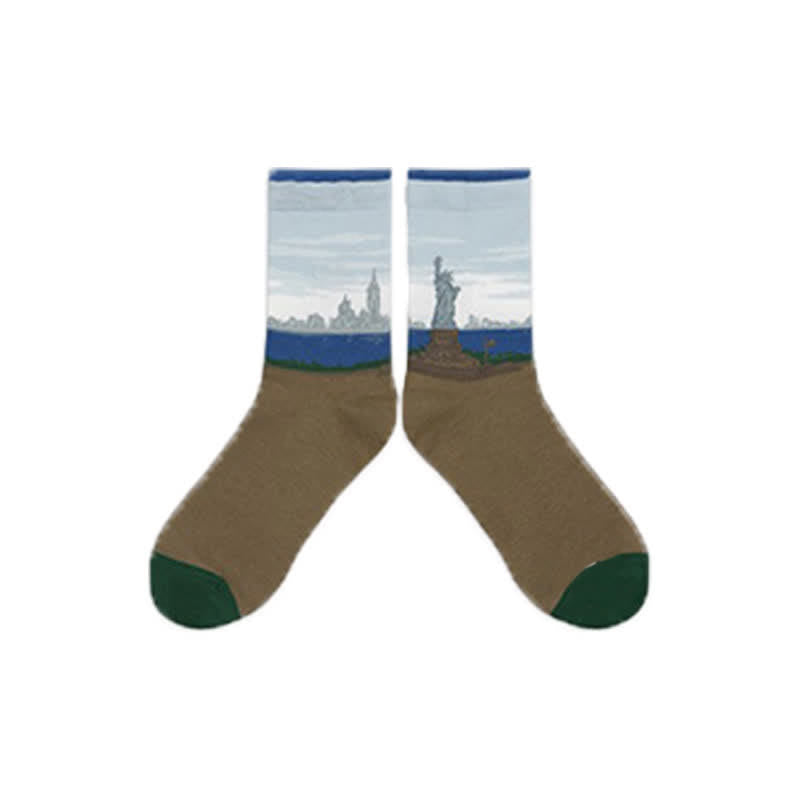 Castle Sunset Quarter Socks(3 Pairs) - Green - EU35-40(US2-7) - image 7