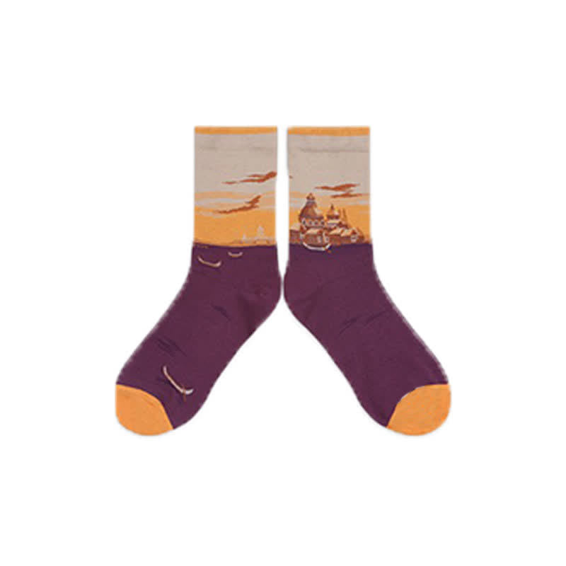 Castle Sunset Quarter Socks(3 Pairs) - Orange - EU35-40(US2-7) - image 10