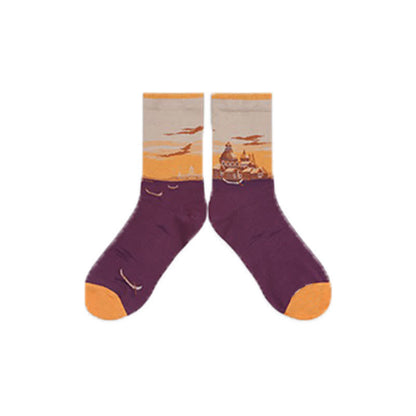 Castle Sunset Quarter Socks(3 Pairs) - Orange - EU35-40(US2-7) - image 10