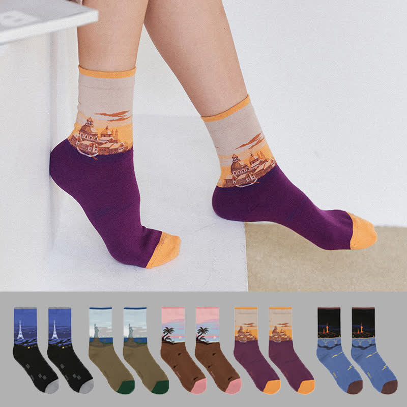 Castle Sunset Quarter Socks(3 Pairs) - Multicolor - EU35-40(US2-7) - image 0