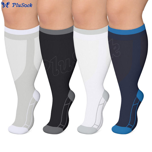 Plus Size Classic Solid Compression Socks(4 Pairs) - image 0