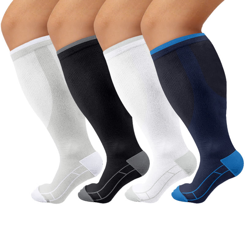 Plus Size Classic Solid Compression Socks(4 Pairs) - Multicolor - 4XL - image 1